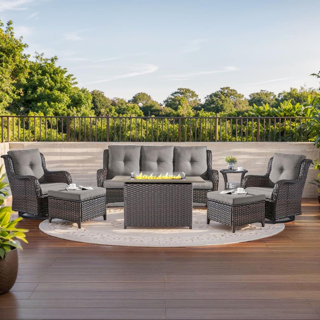 Fire Pit Table with Glider Chairs Sofa Chairs Table Brown-Grey - Brown