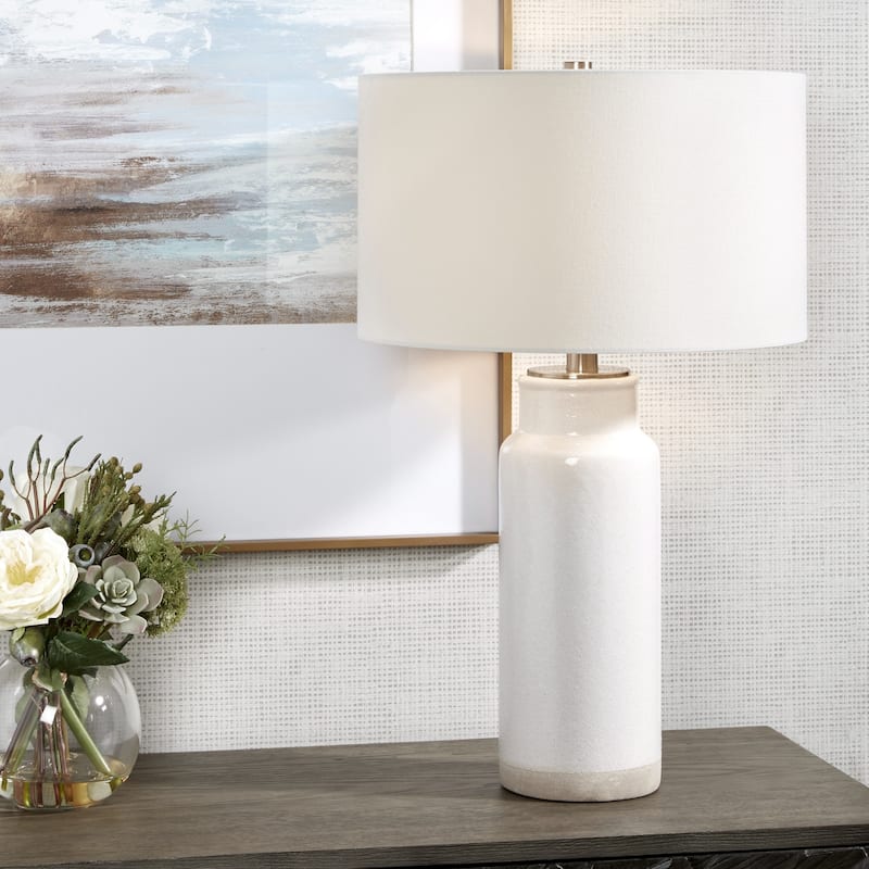 Handcrafted Ceramic Table Lamp with Drum Shade - 28"