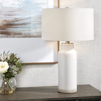 Handcrafted Ceramic Table Lamp with Drum Shade - 28"