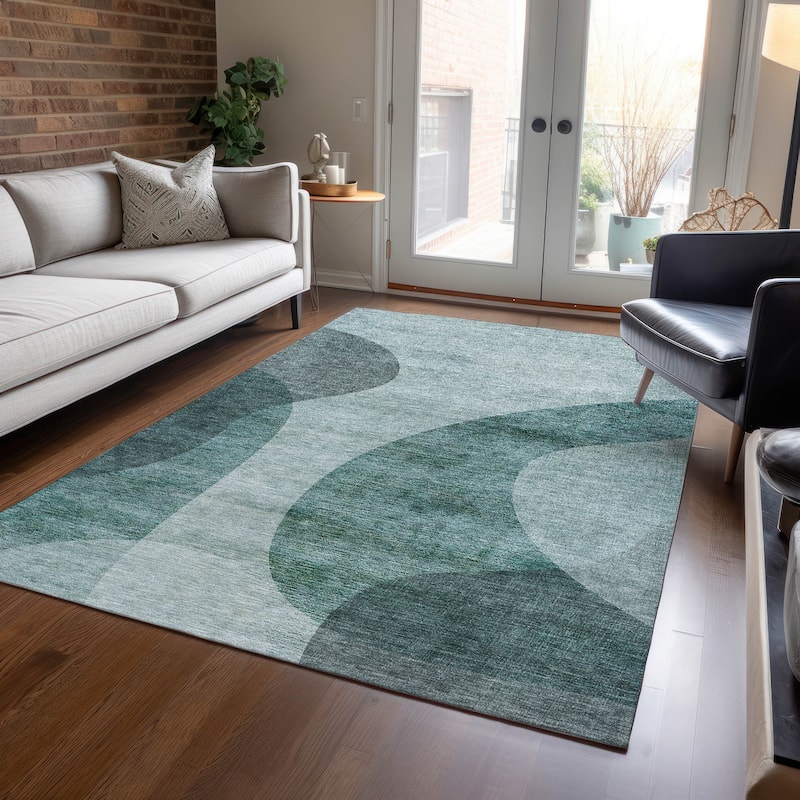 Machine Washable Indoor/ Outdoor Chantille Modern Deco Rug - Green - 2'6" x 3'10"