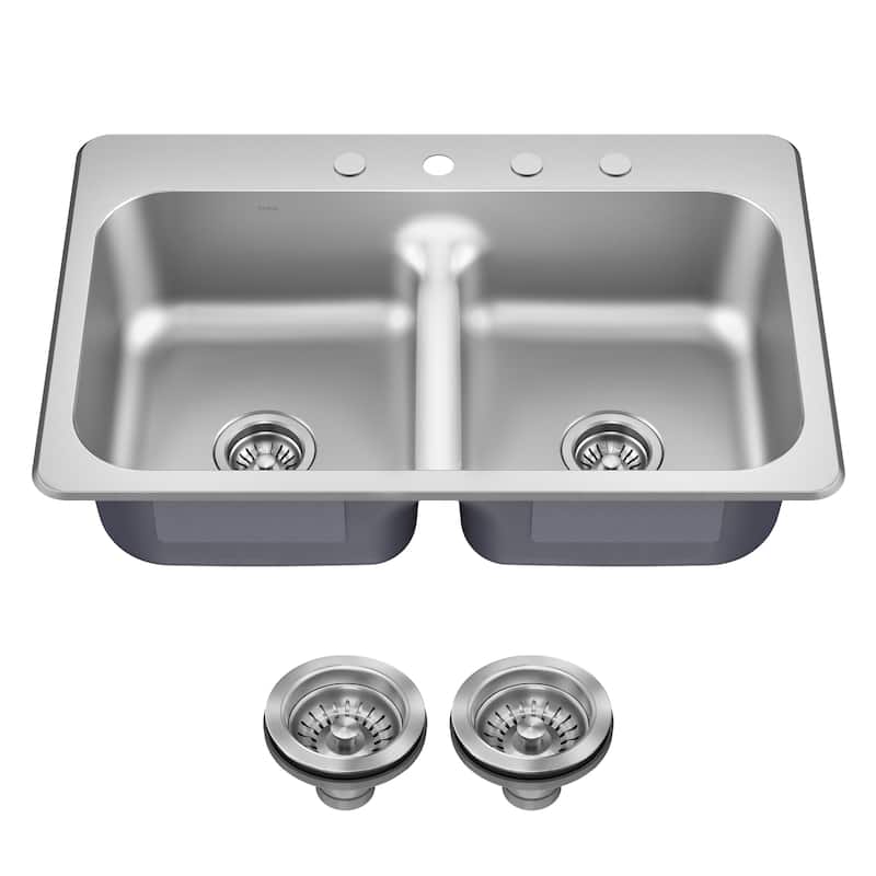 KRAUS Premier Drop In Top Mount 18 gauge Stainless Steel Kitchen Sink - 33" x 22" Double Bowl