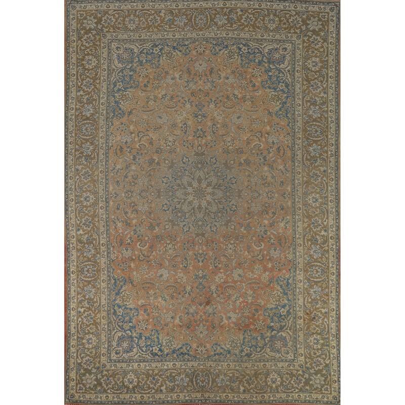 Orange Vintage Najafabad Persian Area Rug Hand-Knotted Wool Carpet - 9'5" x 13'4"