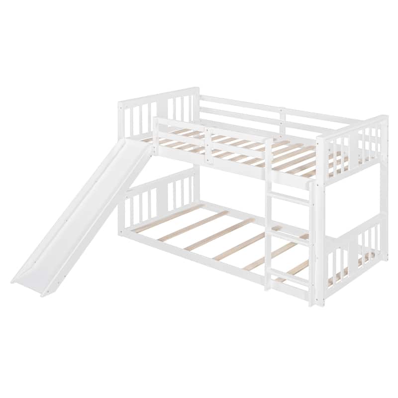 Twin Over Twin Bunk Bed with Slide and Ladder in Solid Pine