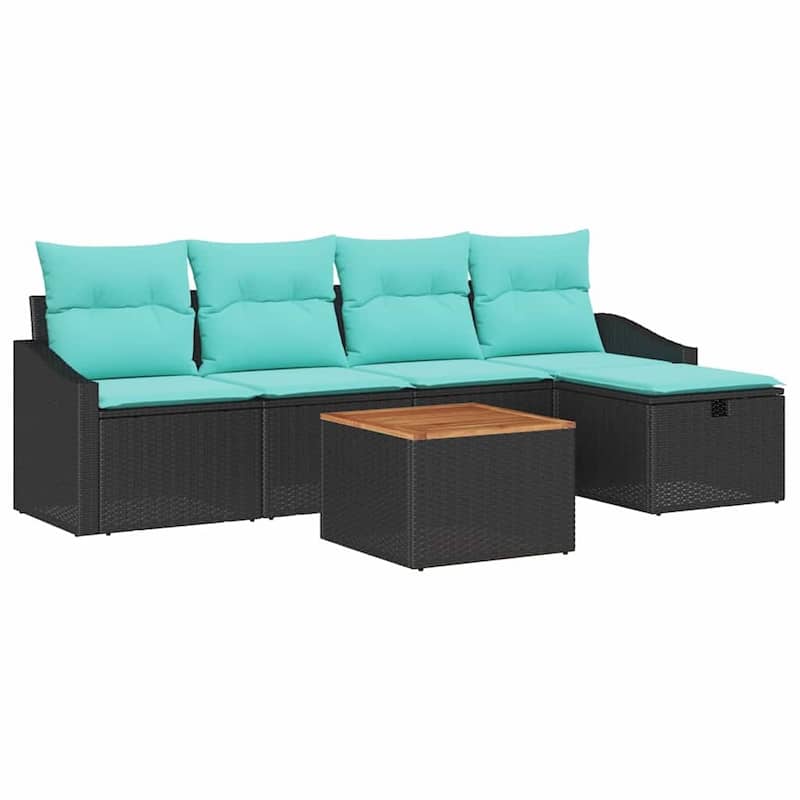 vidaXL 6 Garden Sofa Set with Cushions Black/Grey Poly Rattan - 91.7 x 46.1 x 27.2