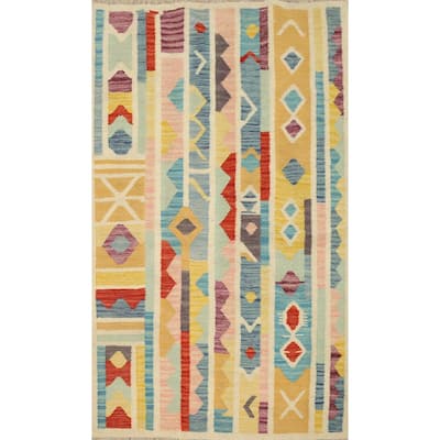 Hand Woven Oriental 100% Wool Carpet Southwestern Modern Multi-Colored Kilim Area Rug - 4' 11'' X 3' 0''