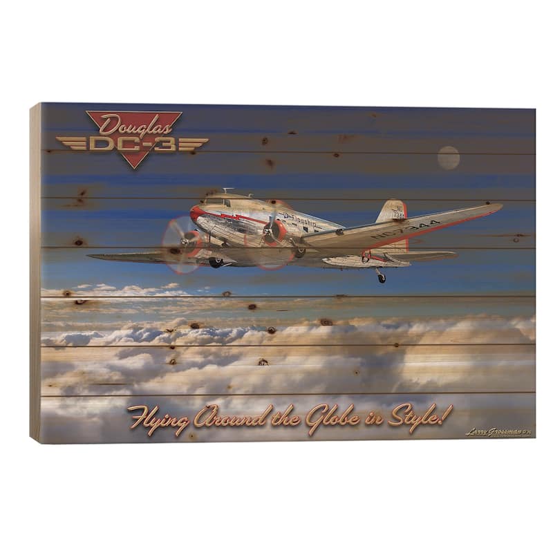 DC-3 Airplane Print On Wood by Larry Grossman - Multi-Color - 18x26x1.5