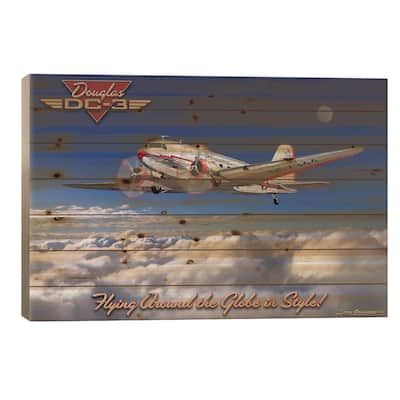 DC-3 Airplane Print On Wood by Larry Grossman - Multi-Color