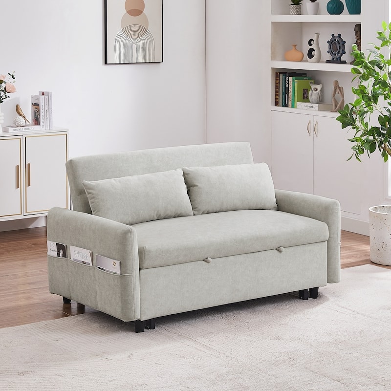 55.1" Pull Out Sleep Sofa Bed Loveseats Sofa Couch with Adjsutable Backrest, Storage Pockets, 2 Soft Pillows, USB Ports