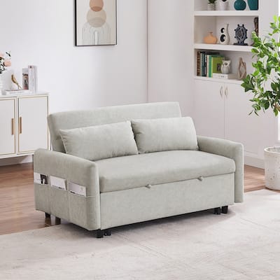 55.1" Pull Out Sleep Sofa Bed Loveseats Sofa Couch with Adjsutable Backrest, Storage Pockets, 2 Soft Pillows, USB Ports