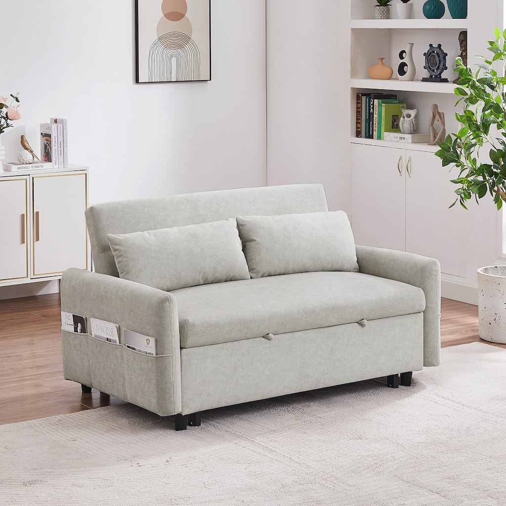 55.1" Pull Out Sleep Sofa Bed Loveseats Sofa Couch with Adjsutable Backrest, Storage Pockets, 2 Soft Pillows, USB Ports