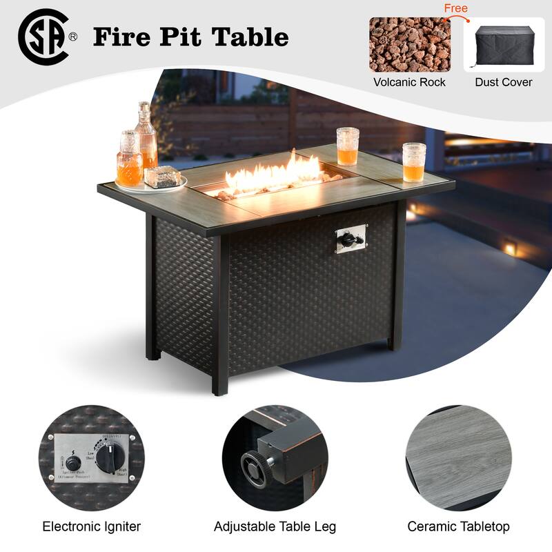 HOOOWOOO 5-piece Wicker Outdoor Furniture Swivel Chairs Set with Fire Pit