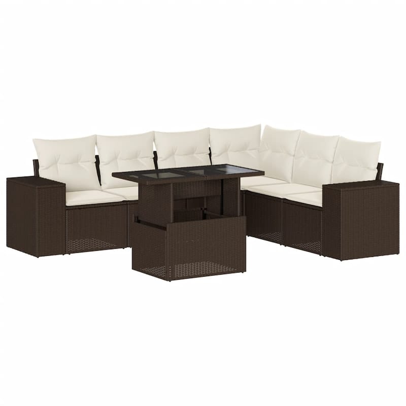 vidaXL Patio Sofa Set with Cushions Outdoor Furniture 7 Piece Poly Rattan
