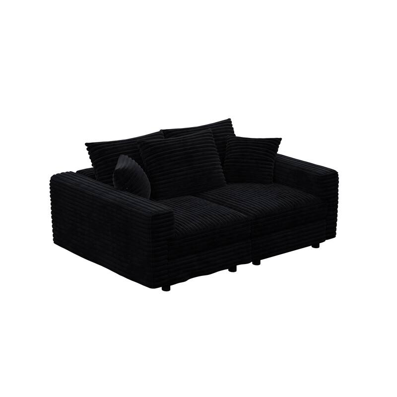 Plush Corduroy Upholstered 3 Seat Sofa , Convertible Deep Seat Lounge Sofa Chair, Cloud Sofa with 5 Soft Pillows