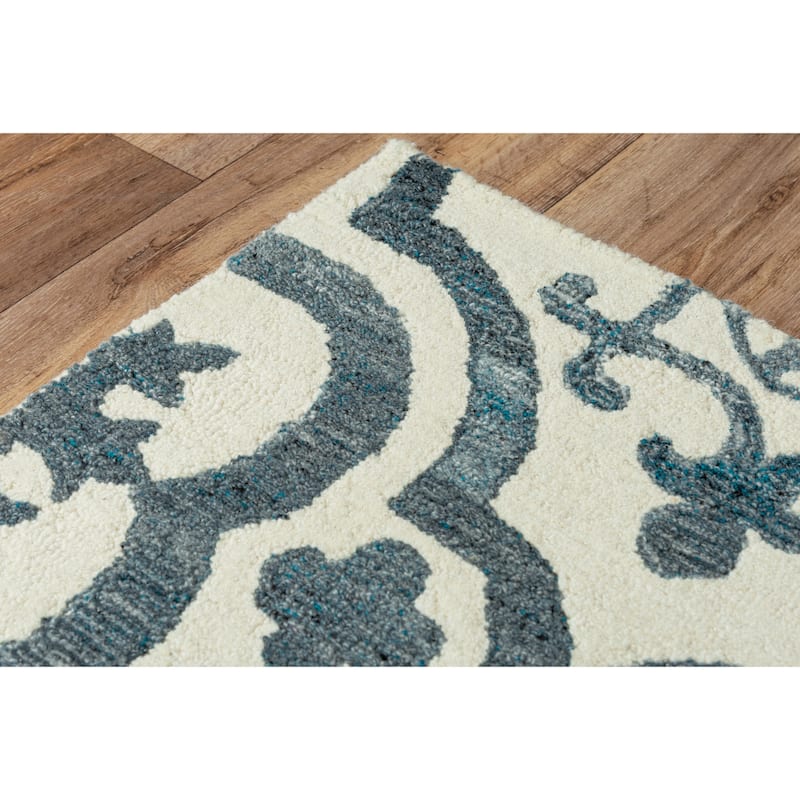 Alora Decor Neo Ivory and Blue Hand-tufted Wool Blend Rug