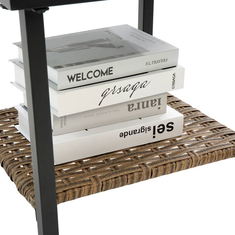 3 Piece Rocking Rattan Set, Leisure Chair Outdoor Rattan Rocking Chair Set, Grey