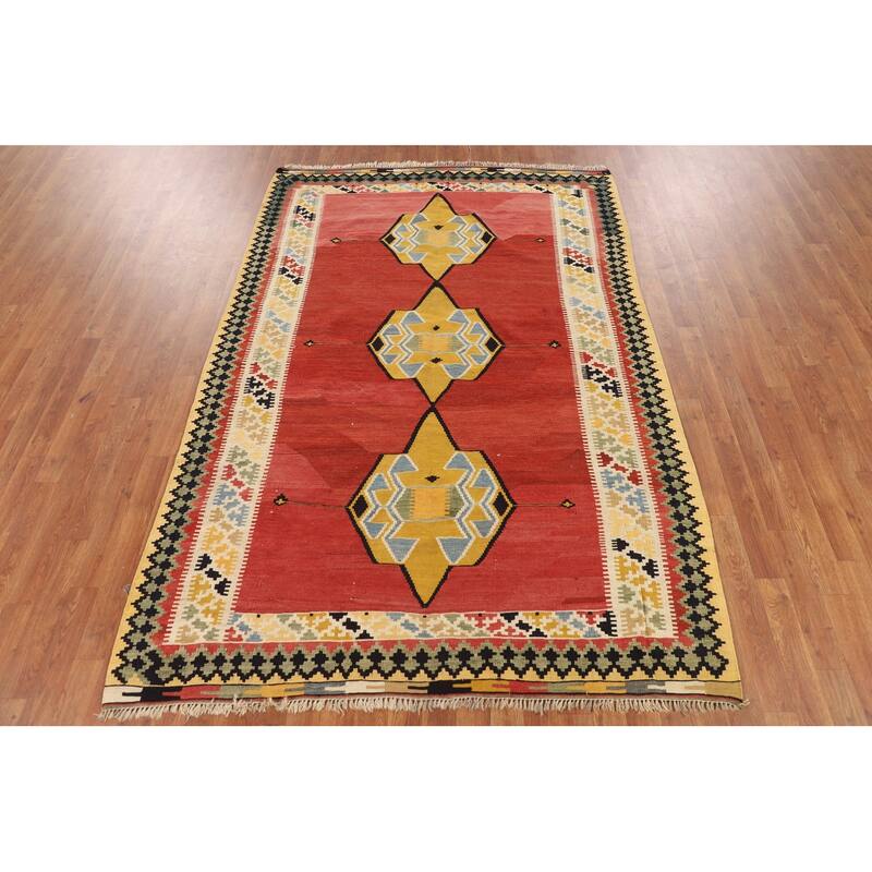 Kilim Qashqai Persian Vintage Rug Flatweave Tribal Wool Carpet - 5'5"x 8'1"