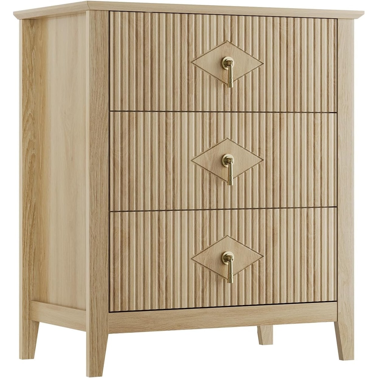 Wood Nightstand Fluted Dresser, Drawer Bedside Tables Modern Chest Storage End Table Living Room Hallway Entryway