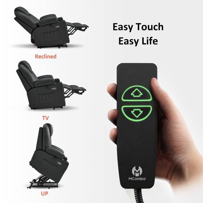 MCombo Large Power Lift Recliner Leather Chair with Massage, Heat, Cup Holders,Extended Footrest, Leather 7516