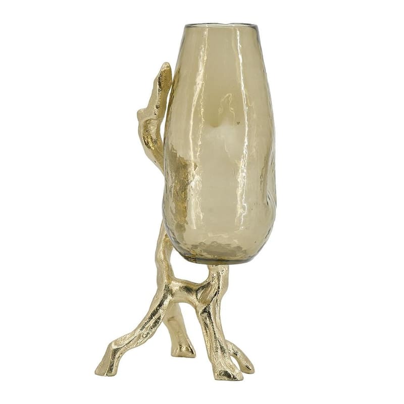 18" Champagne Glass And Metal Table Vase - 5.90