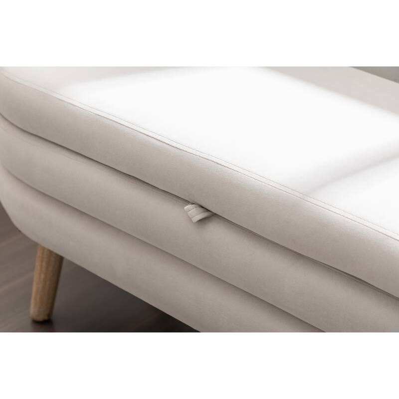 Storage Ottoman Bench with Wood Legs, 44.88" Upholstered Velvet Storage Bench for End of Bed Oval Storage Ottoman