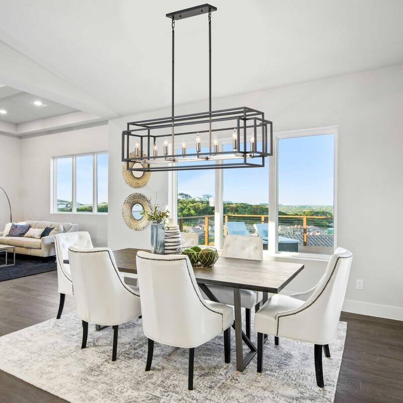 Modern Farmhouse 8-light 42In Rectangle Linear Chandelier for Dining Room
