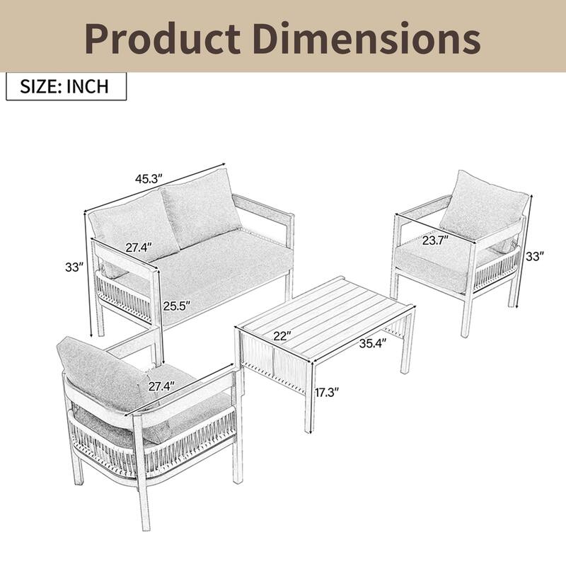 Modular Outdoor Sofa Set with PE Wicker & WPC Table, Rust-Proof Frame