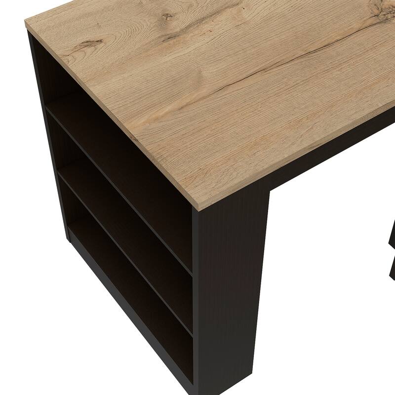 Black/Pine Kitchen Island Table with Open Shelves - 36" x 36" Countertop, Elegant Design