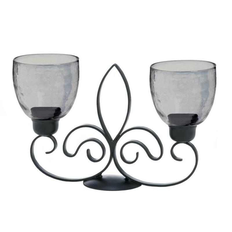 13.75" Black Contemporary Fleur De Lis Duo Candle Holder
