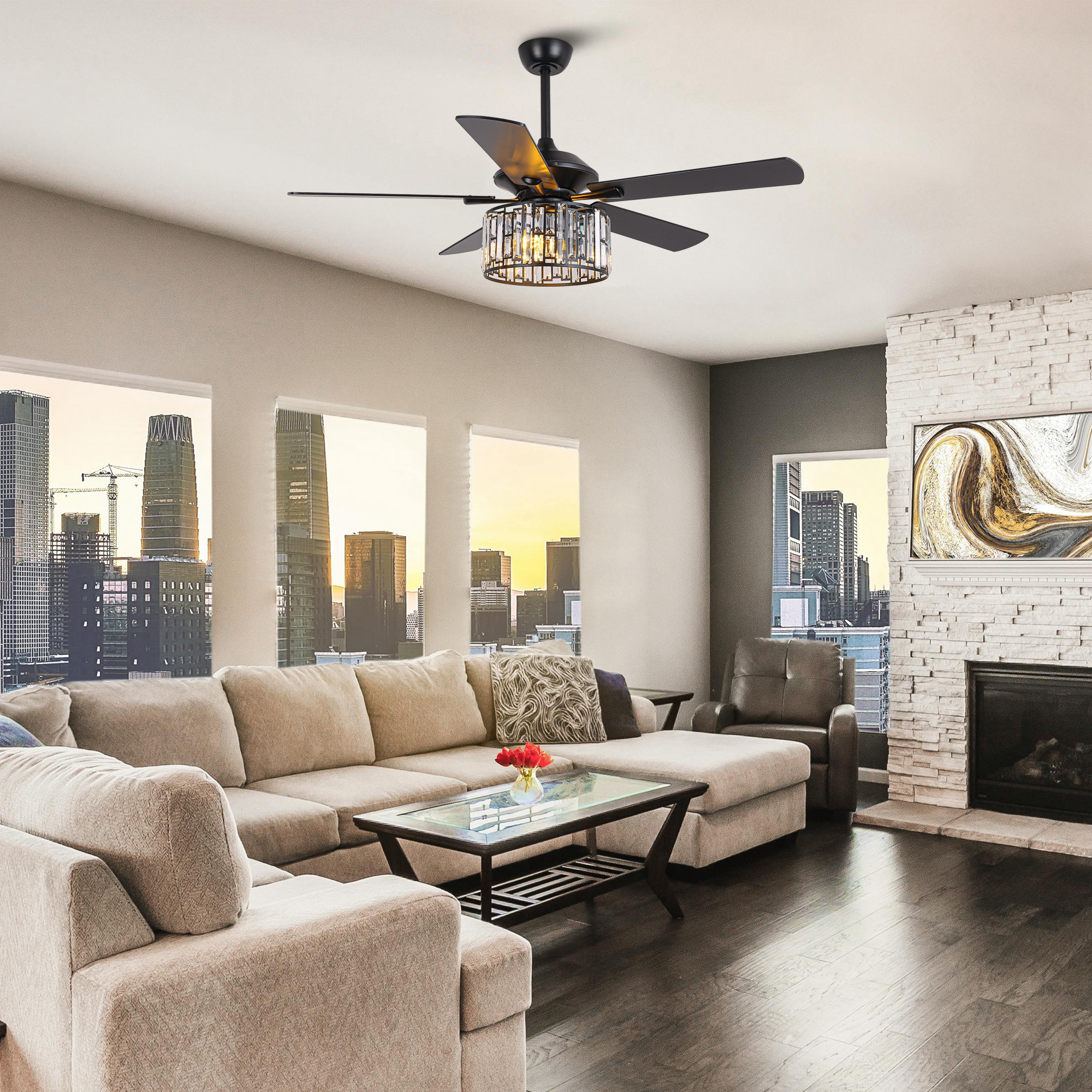 DUO ブラック×6個 ナルピー Hunter 52 inch Zayden Matte Black Ceiling Fan with LED Light
