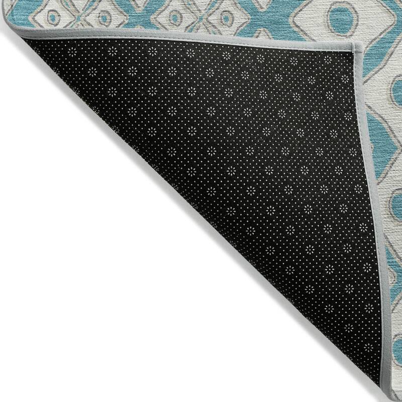 Teal Blue And Ivory Geometric Washable Indoor Outdoor Area Rug - 8' X 10'