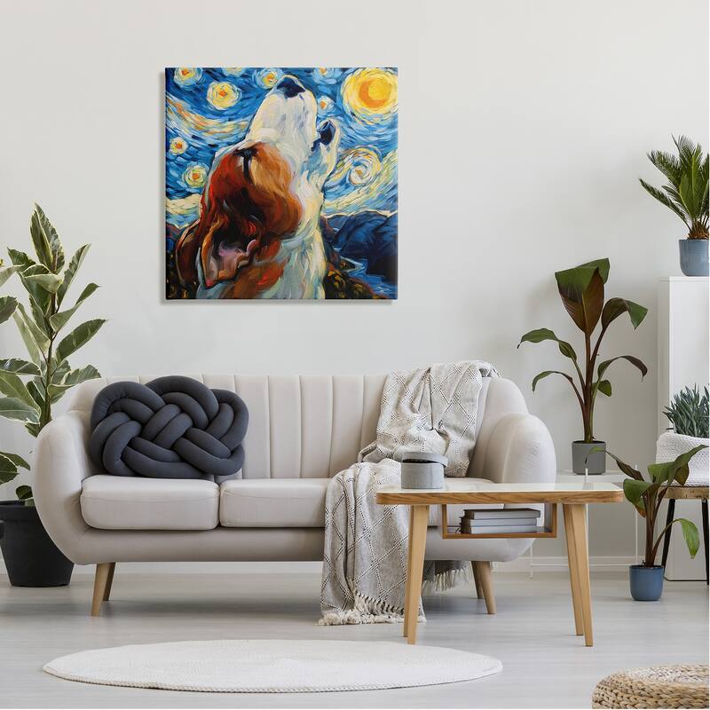 Stupell Howling Dog Classic Painting Canvas Wall Art Design by CR Townsend
