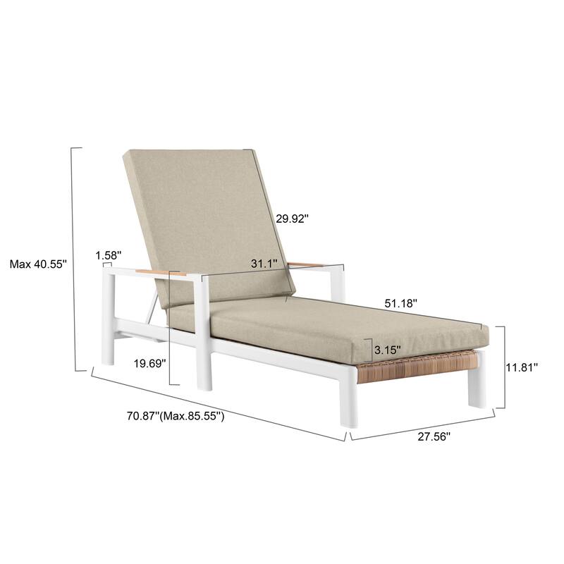 Arlo Teak & Wicker Aluminum Dual-Use Outdoor Chaise Lounge (Set of 2)