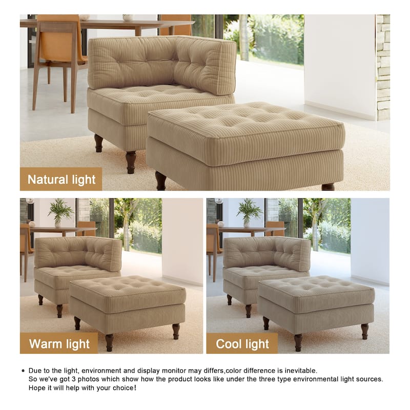 Corduroy Tufted Accent Chair Armchair and Ottoman Set