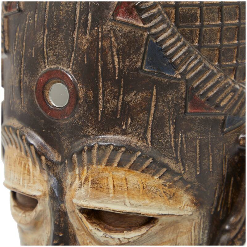 Polystone Mask African Tribal Sculpture with Cream and Rust Accents - Brown - Roche River Decor - 6"W x 8"L x 21"H