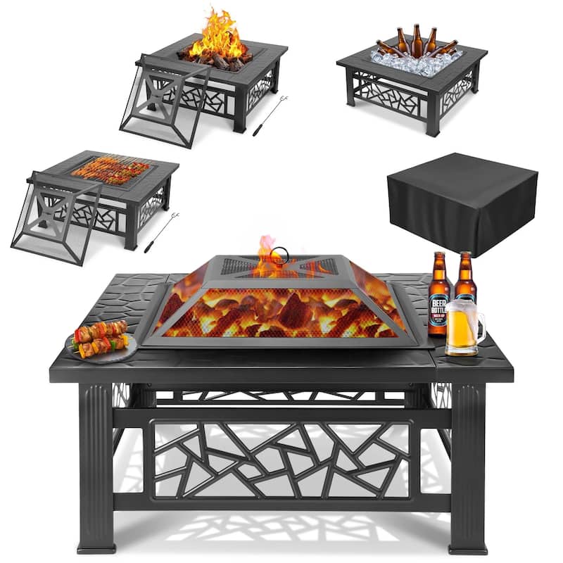 3-in-1 32 in. Wood Burning Outdoor Fire Pit/Ice Pit/BBQ Fire Pit