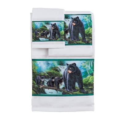 3-Piece Black Bear Mother and Cubs Scene Bath Towel Set