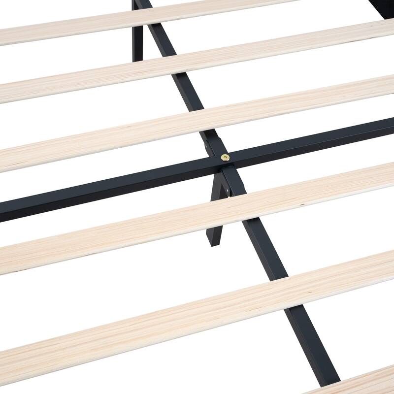 Modern Queen Size Upholstered Platform Bed Frame with Button Tufted Headboard, No Box Spring Needed, Dark Grey