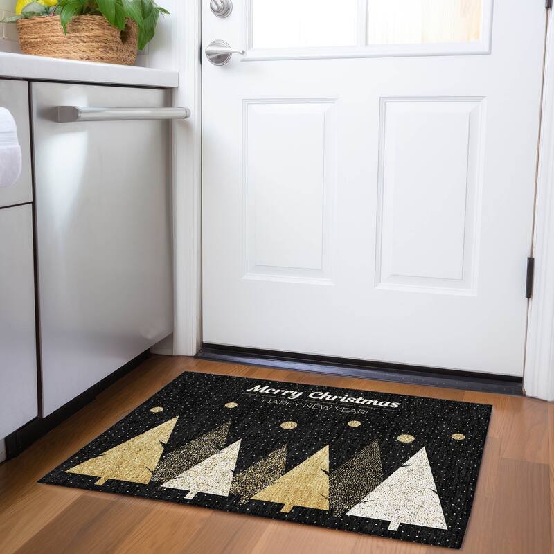 Premium Washable Super Soft Christmas New Year Mayfield Rug - Black - 1' 8" x 2' 6" - Rectangle