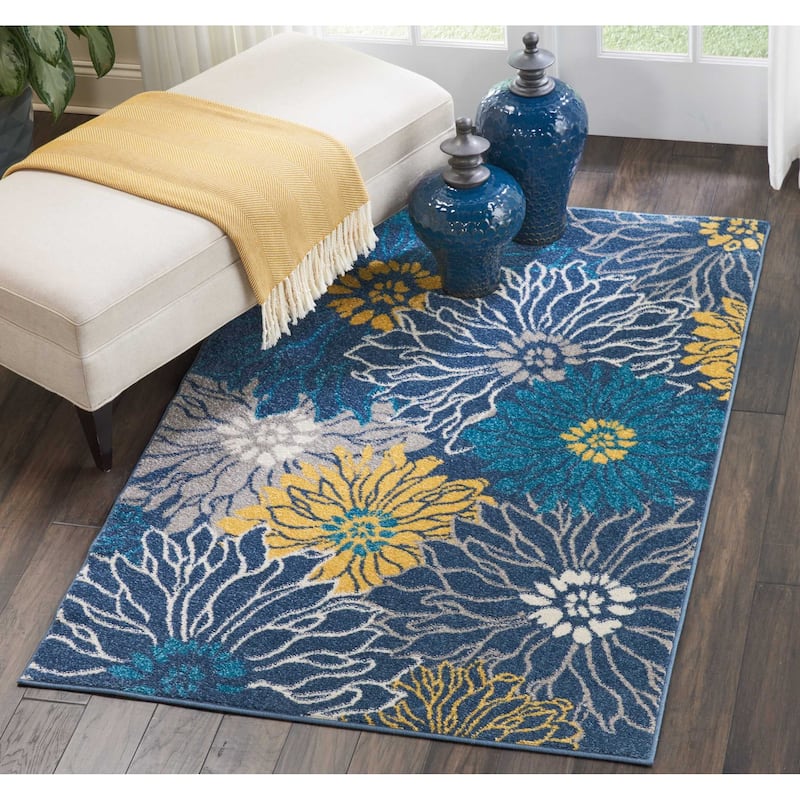 Nourison Passion Abstract Modern Floral Area Rug - 3'9" x 5'9" - Blue/Yellow