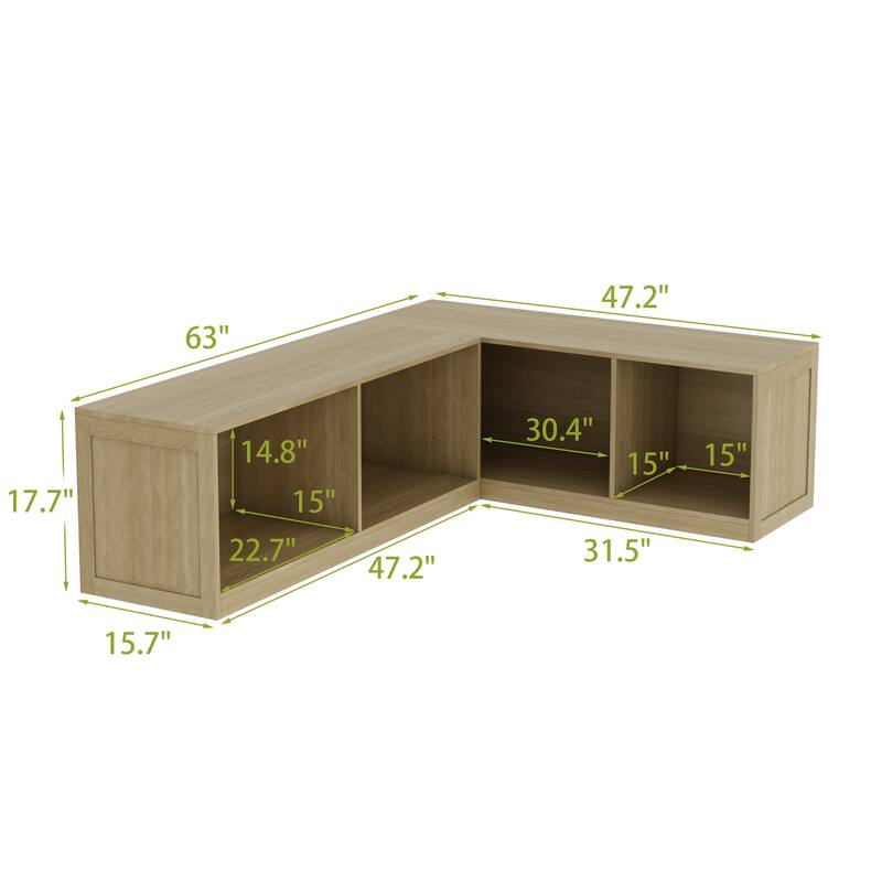 L-Shaped Entryway Bench with Open Shoe Storage, Corner Mudroom Organizer Seating, Wooden Hallway Storage Bench