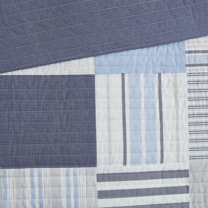 DESIGN STUDIO Lido Patch Blue/Grey Cotton Quilt Set