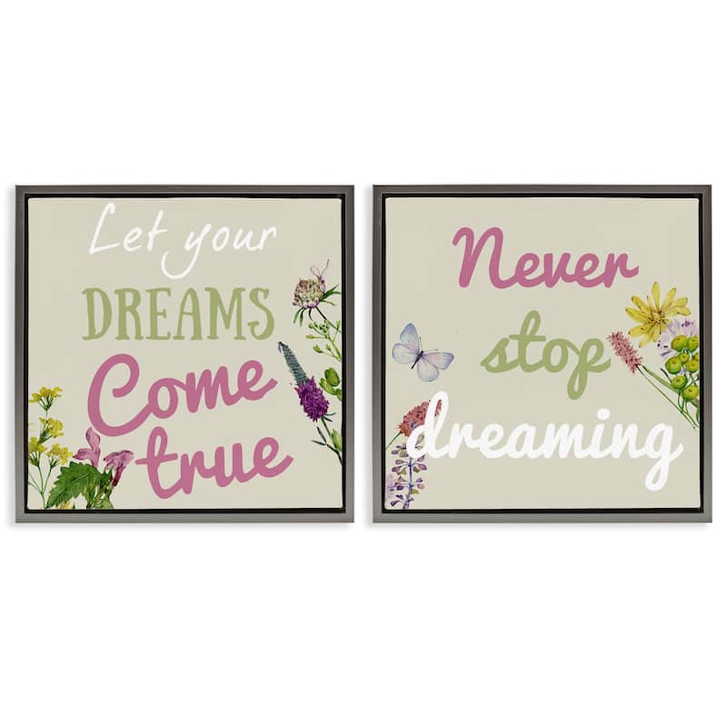 Stupell Motivational Dream Sentiments Framed Floater Canvas Wall Art Design By Kim Allen (Set of 2) - 25 x 25 - Grey