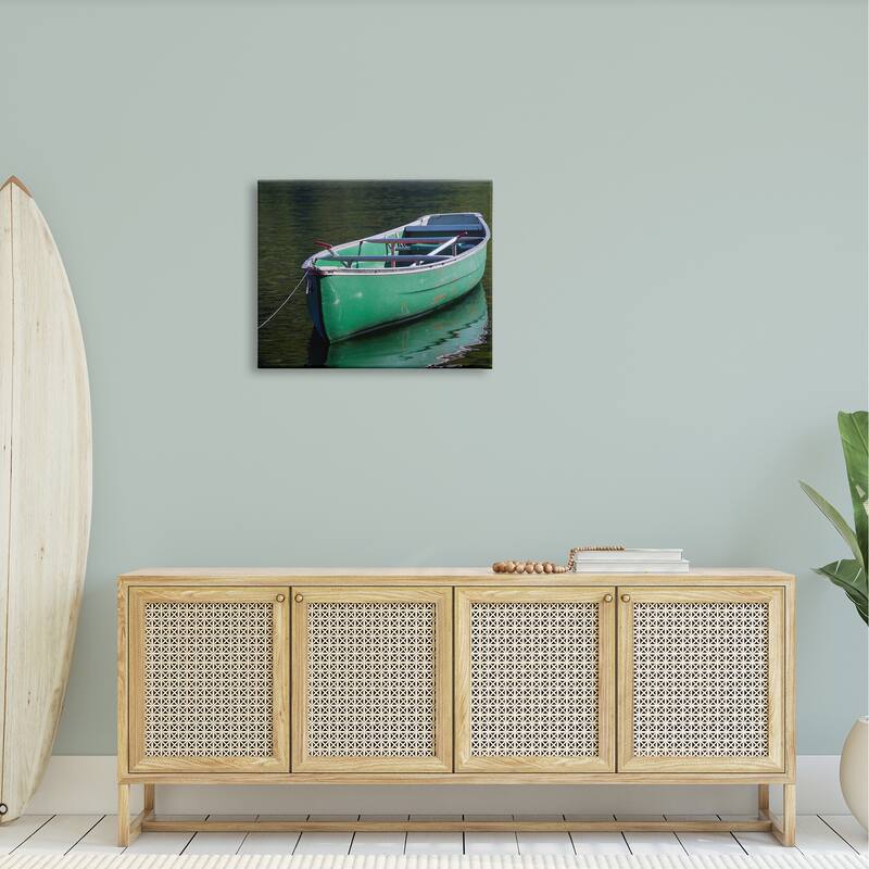 Stupell Green Rowboat Canoe Floating Lake Dock Photography Canvas Wall Art, Design by Daphne Polselli