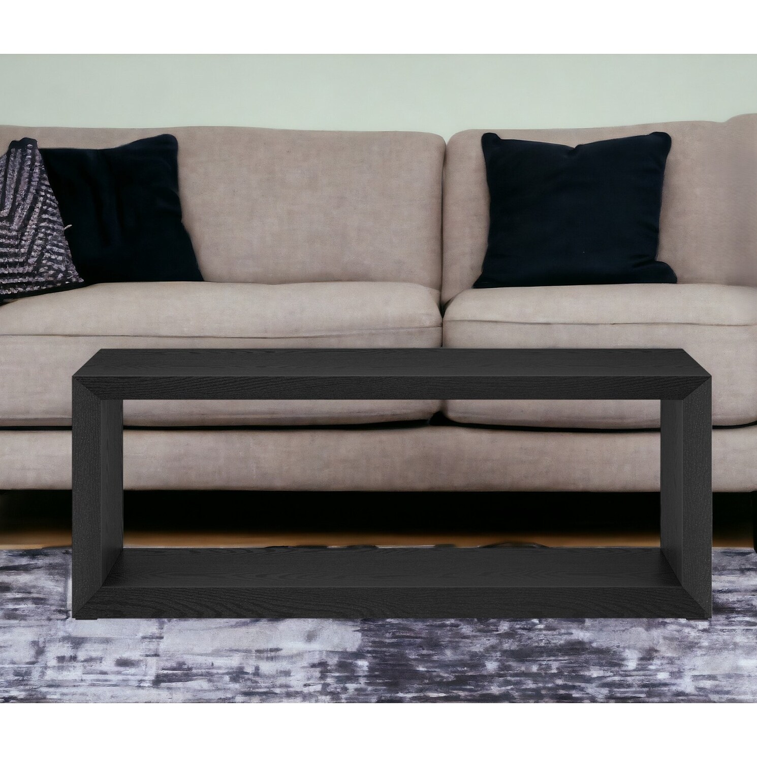 HomeRoots 48" Black Faux Wood Coffee Table With Shelf - 48' X '18' X '23.38