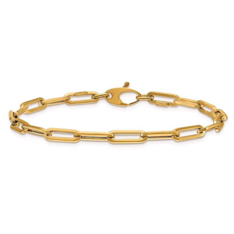 Curata 14k Yellow, White or Rose Gold 7.5" Italian 4mm Paperclip Bracelet (Europe Lock)