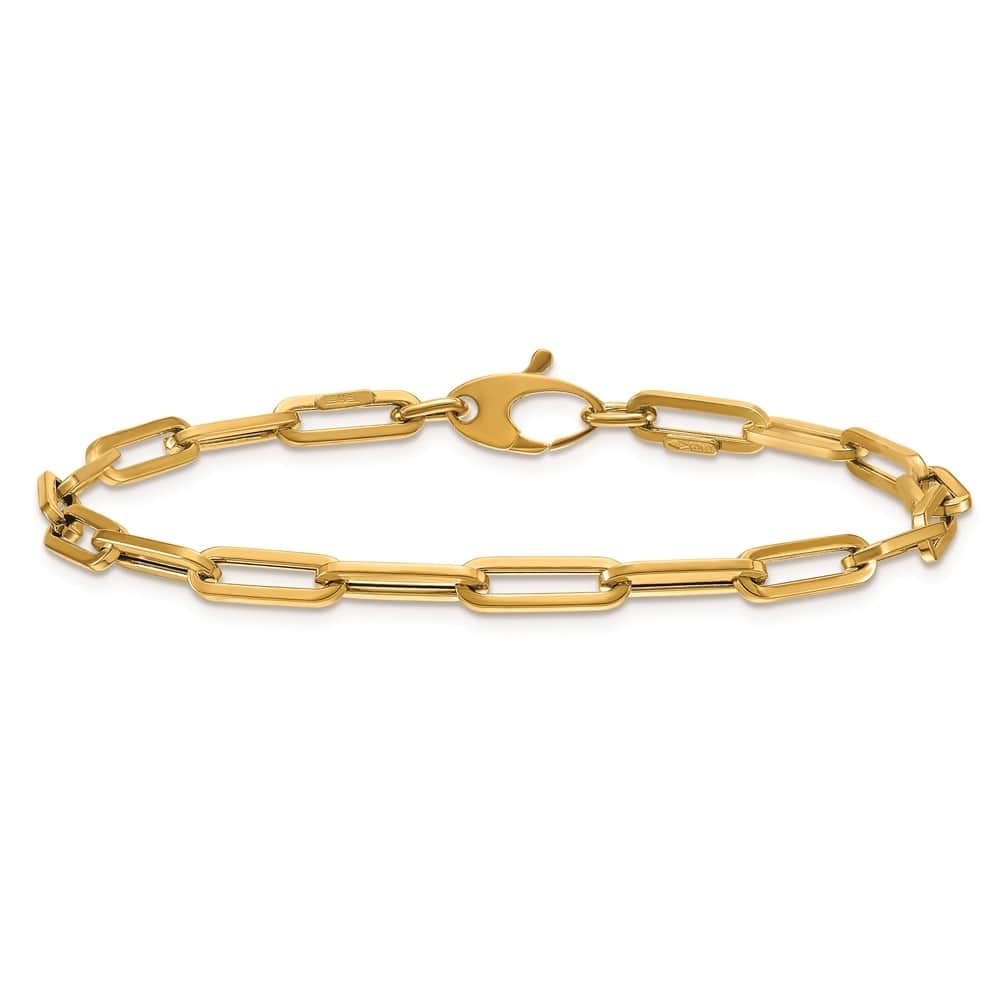Curata 14k Yellow, White or Rose Gold 7.5" Italian 4mm Paperclip Bracelet (Europe Lock)