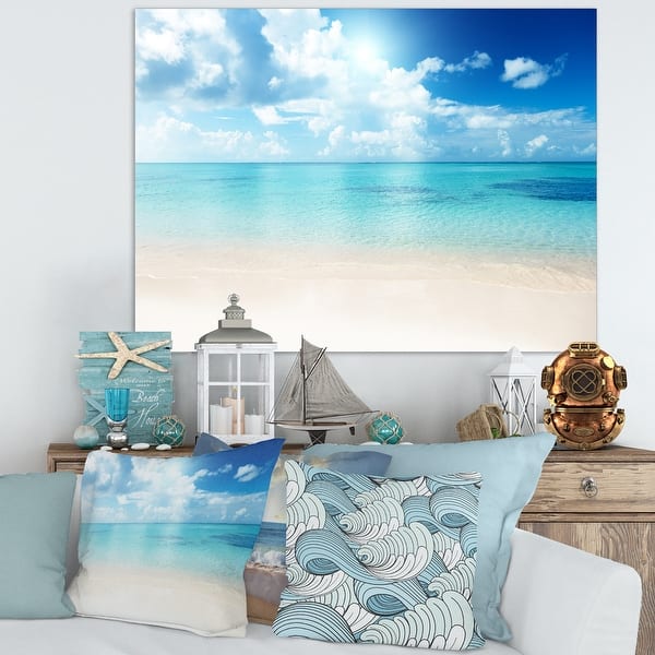 Sand of Beach in Blue Caribbean Sea - Modern Seascape Canvas Artwork ...