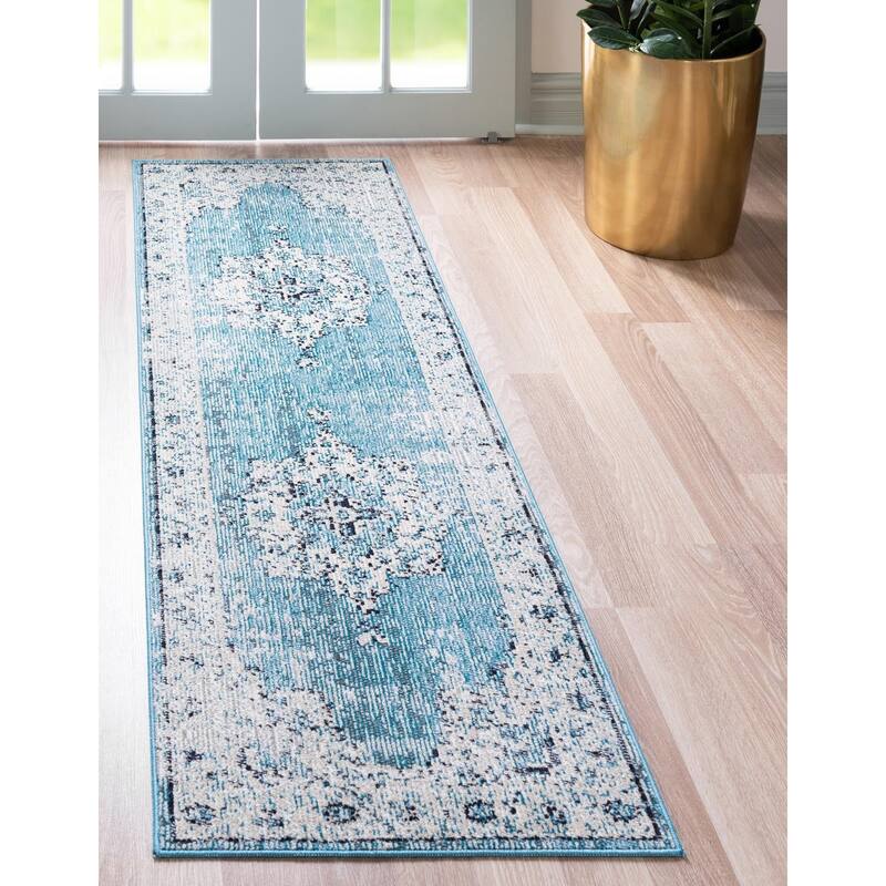 Transitional Kosmas Collection Area Rug - Turquoise - 2'2"x6'
