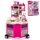 preview thumbnail 2 of 17, Costway Kids Kitchen Playset with Sounds Lights Steam Play Sink 113 - See Details Pink