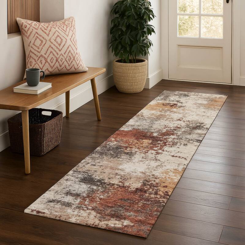 Premium Washable Super Soft Abstract Casual Mayfield Rug - Paprika - 2'3" x 7'6"